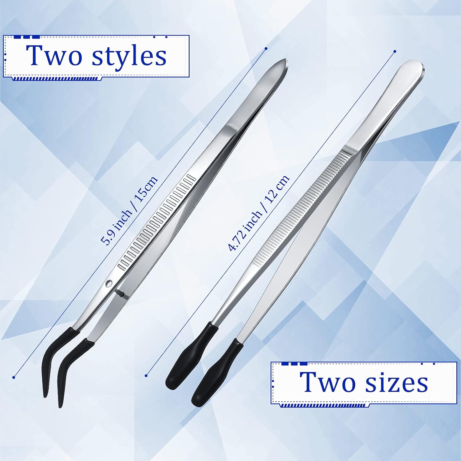 4Pcs Tweezers with Rubber Tip for Lab Industrial Jewelry Craft