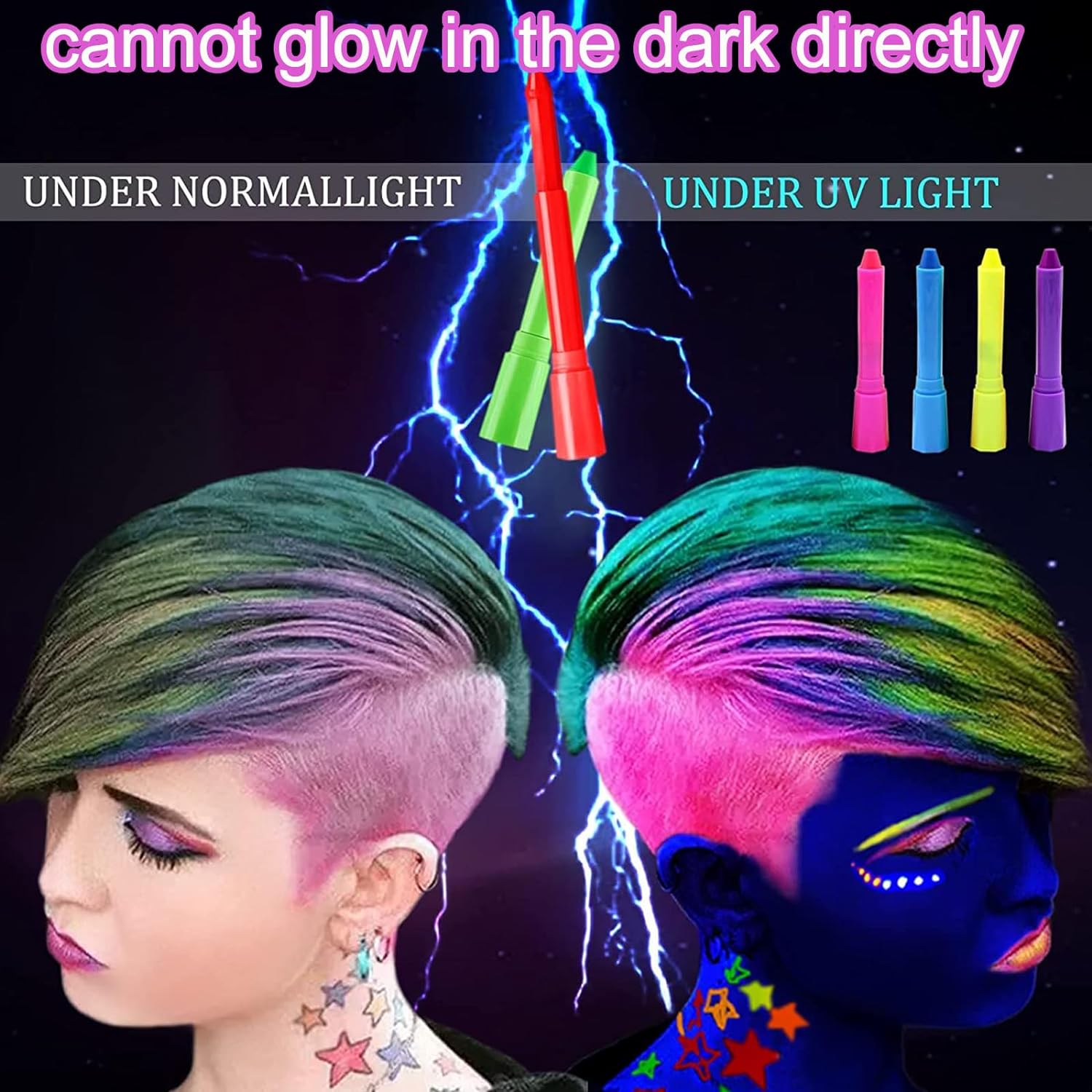 6 Color Glow in The Black Light UV Face Paint Crayon Markers for Kids