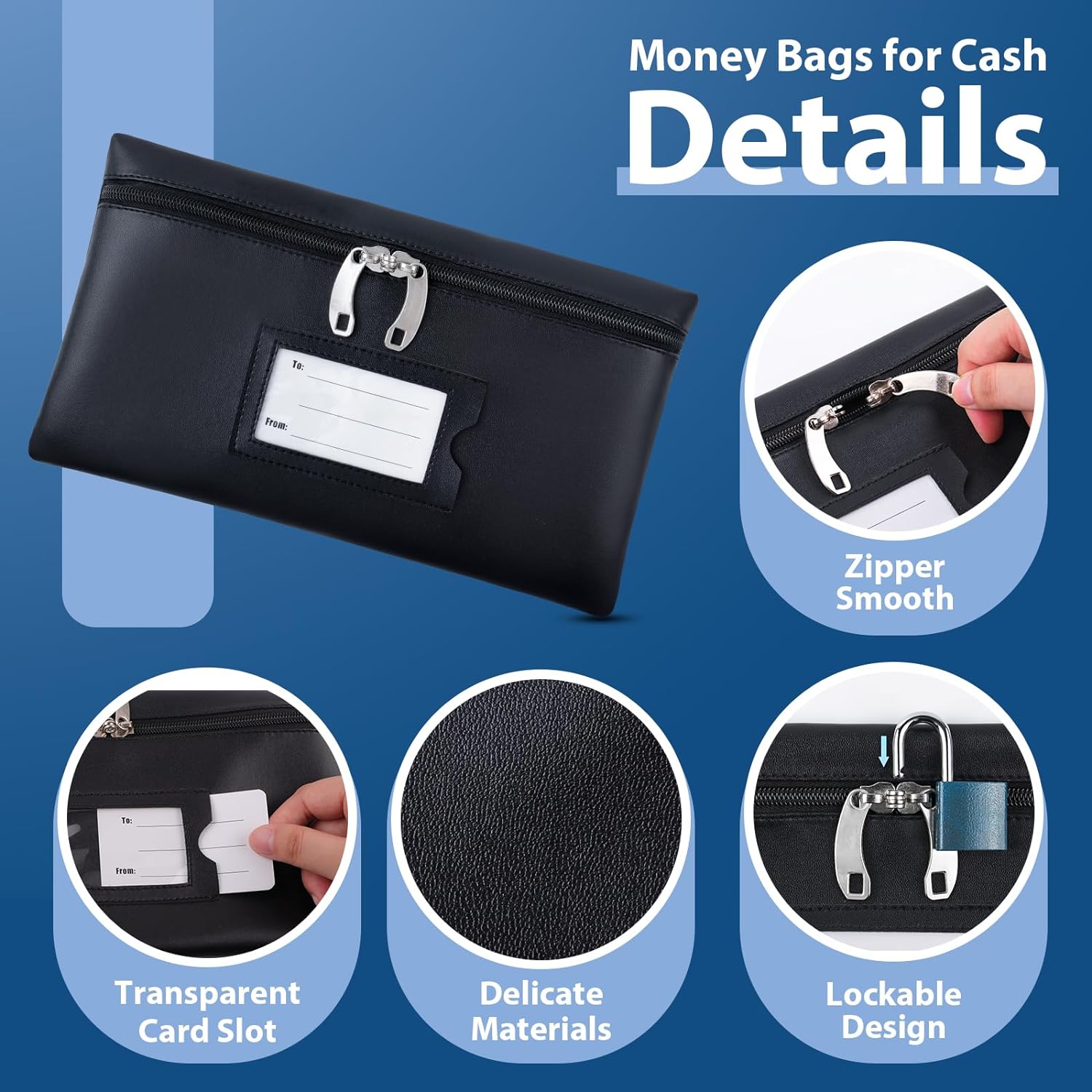 4 Pack Money Bags with Zipper for Cash,Deposit with Window Waterproof