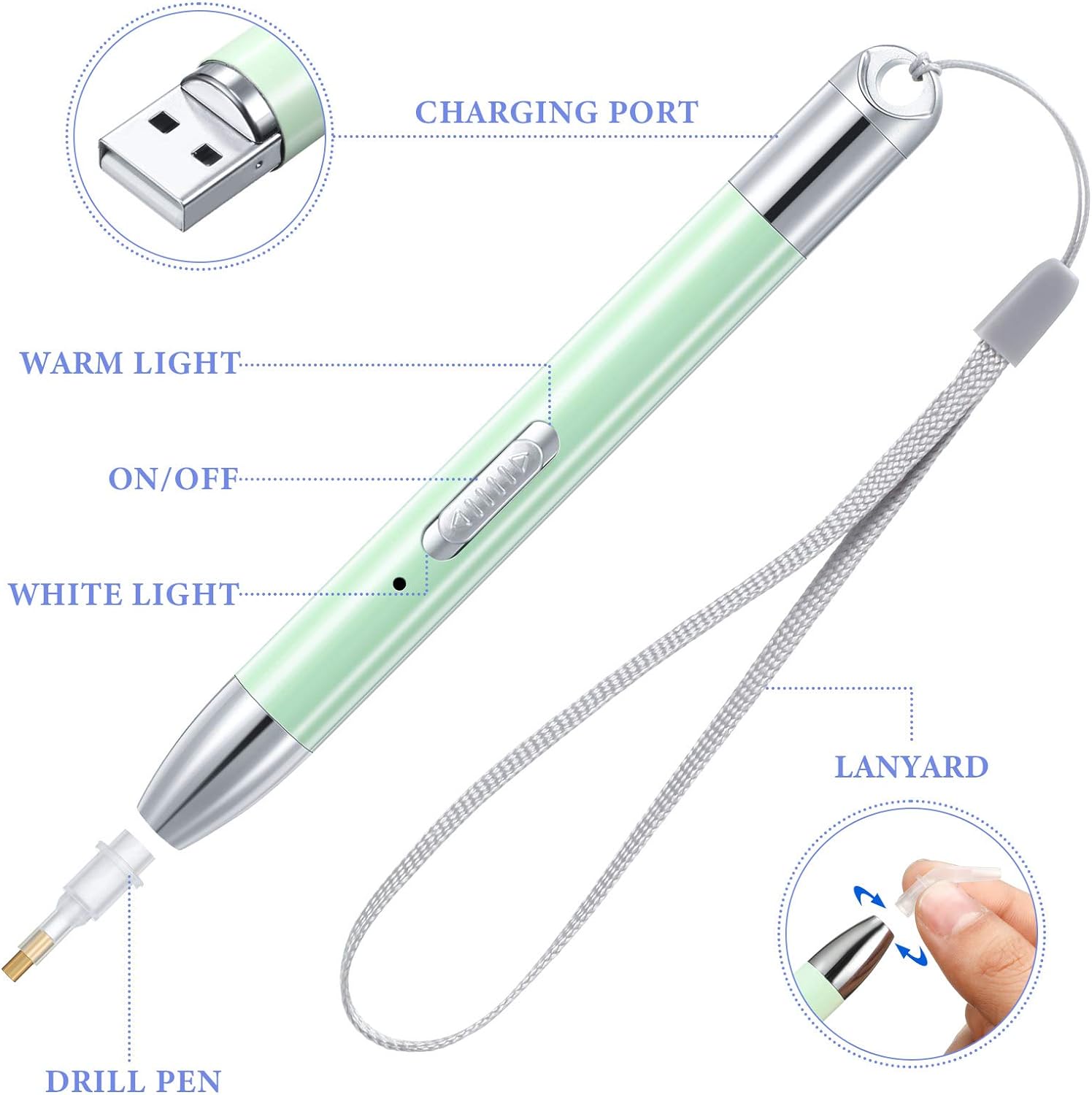 2Pcs LED Diamond Painting Drill Pen USB Rechargeable