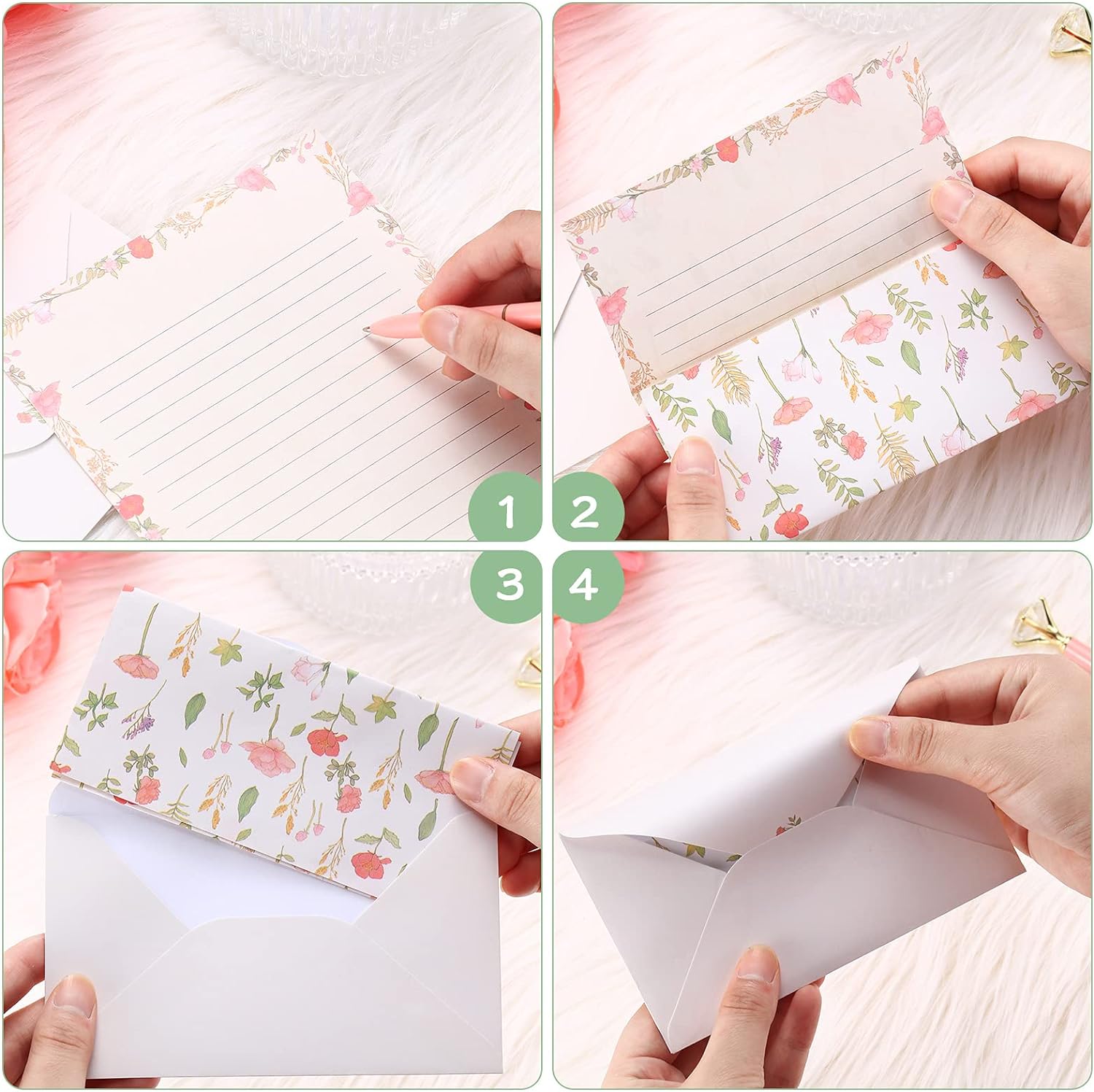 72Pcs Stationery Paper and Envelopes Set Vintage Floral Letter Writing