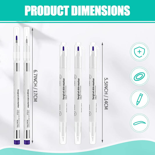 5 Pieces Tattoo Tip Skin Marker Pens with Paper Ruler