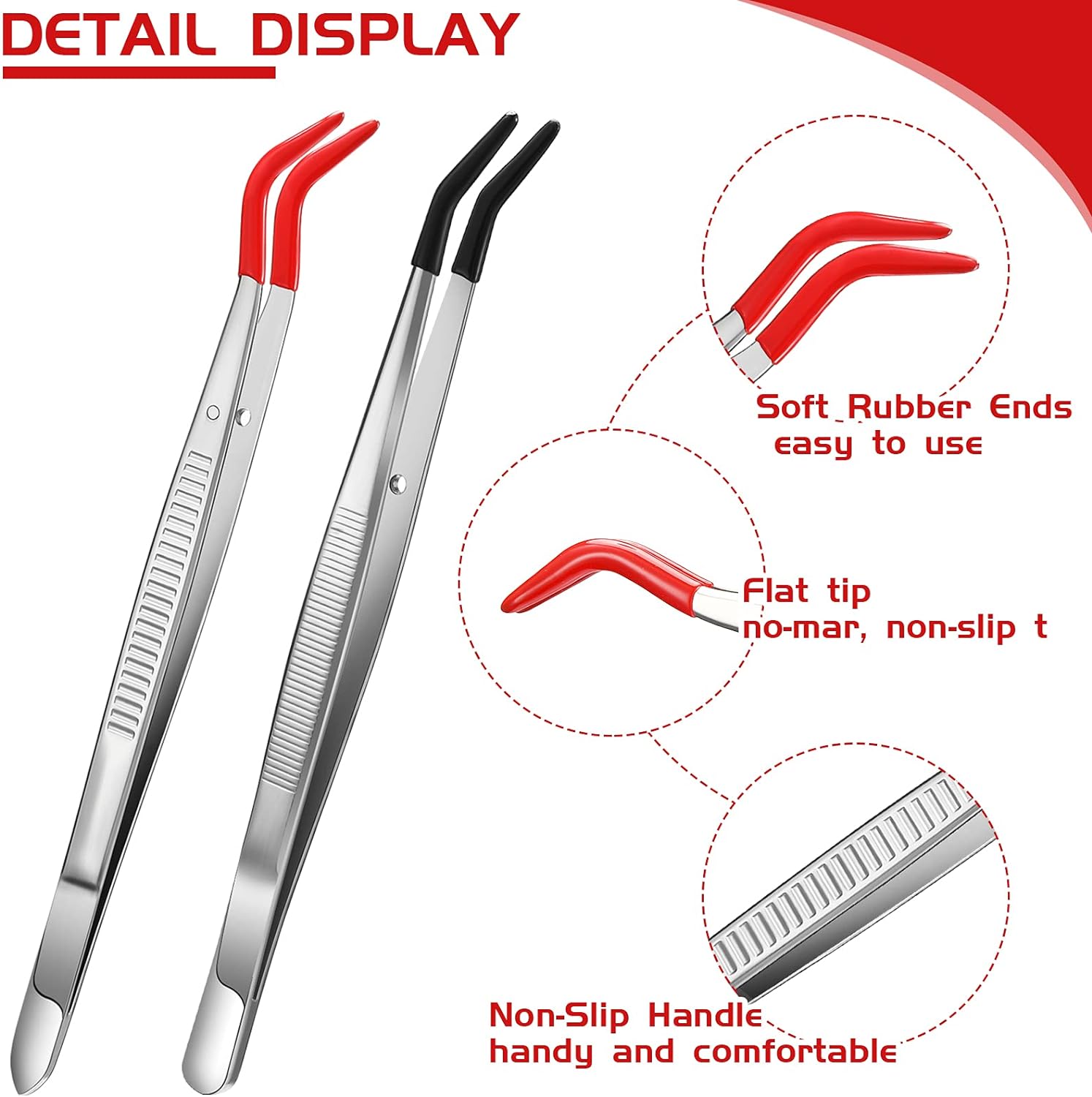 2Pcs Tweezers Curved Bent Rubber Tip Craft Tool for Lab Jewelry Making