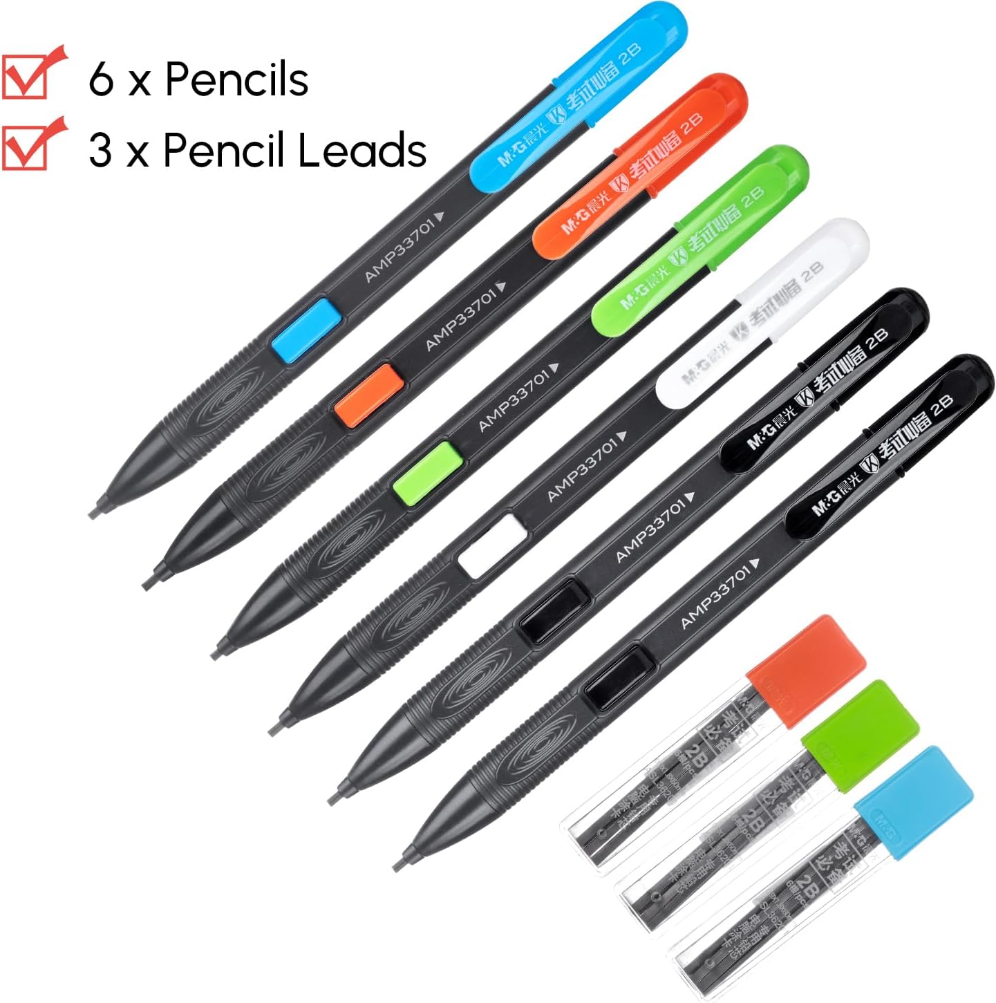 M&G 9Pcs Mechanical Pencils and 2B Black Lead Refills Set