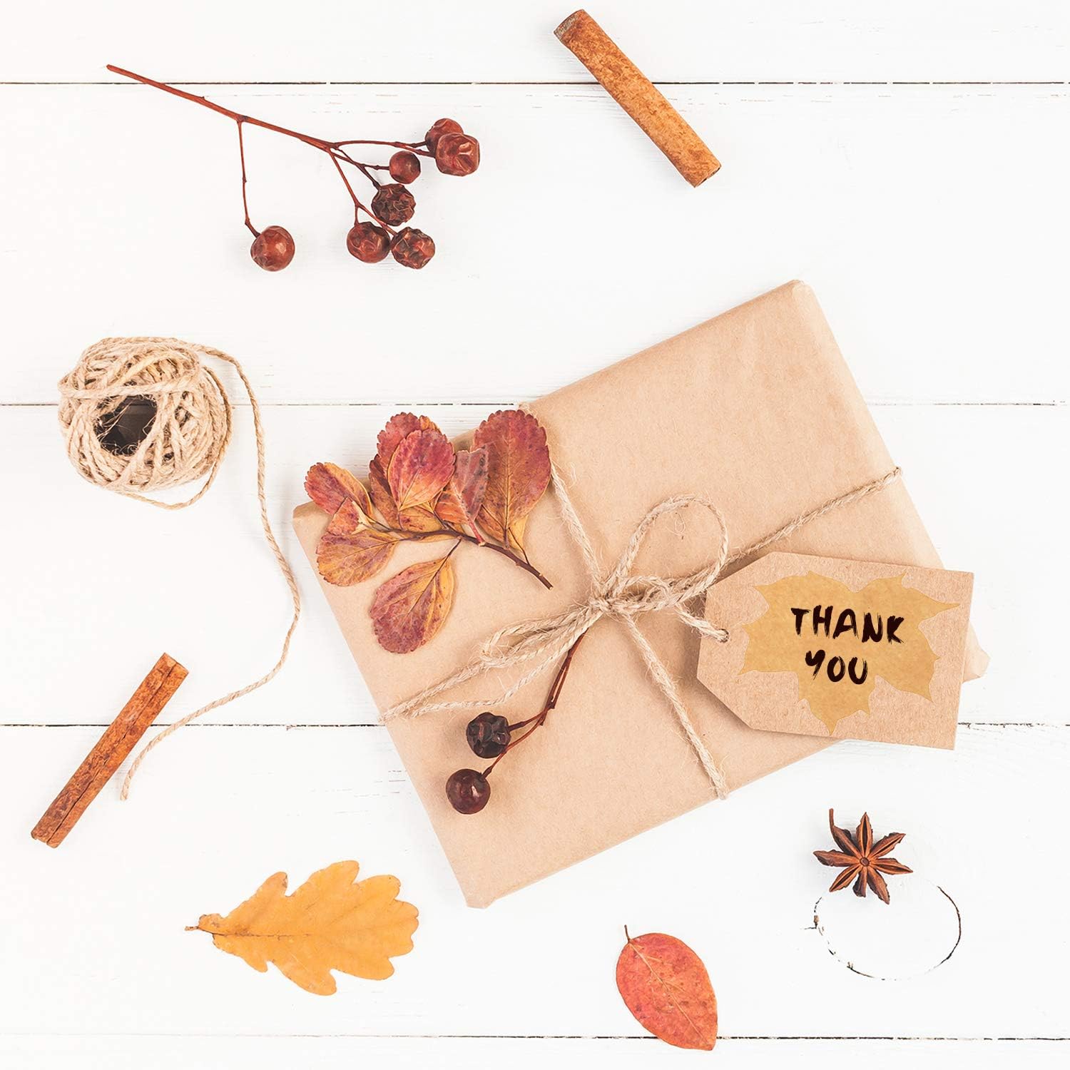 200 Pieces Thanksgiving Fall Leaves Autumn Kraft Paper Labels Stickers