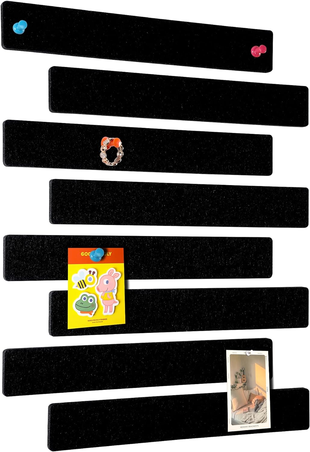 Felt Self-Adhesive Bulletin Board Bar Strips with 40 Push Pins 8 Pack