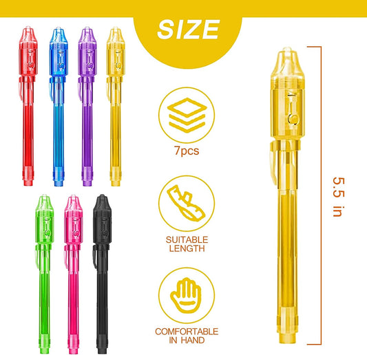 7pcs Invisible Ink Spy Pen with UV Light for Kids Secret Message