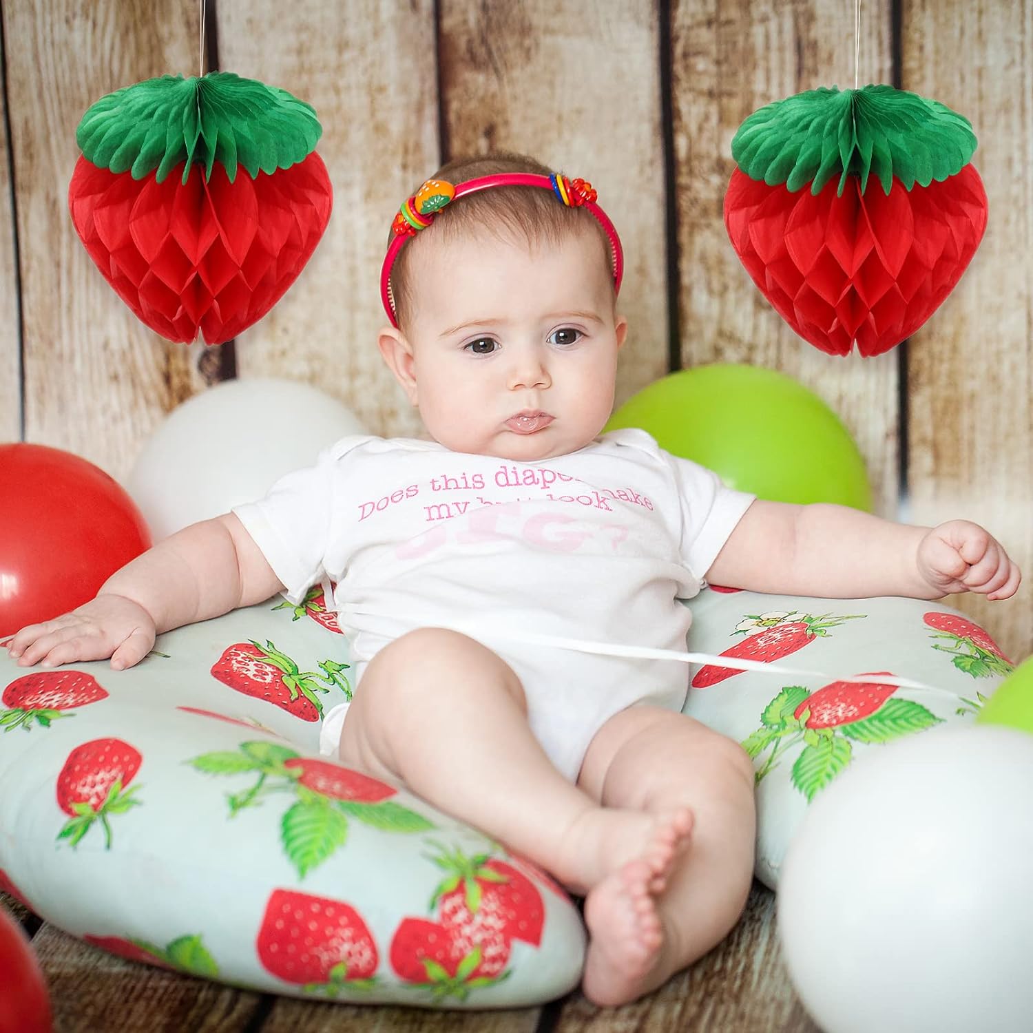 6 Inch Tissue Paper Strawberry Ball Decoration Red