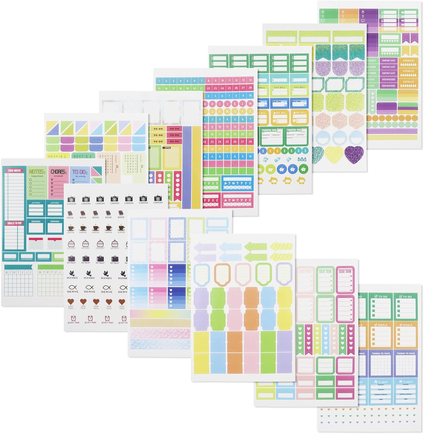 12 Sheets of Planner Stickers with 730Pcs Cute Planner Labels