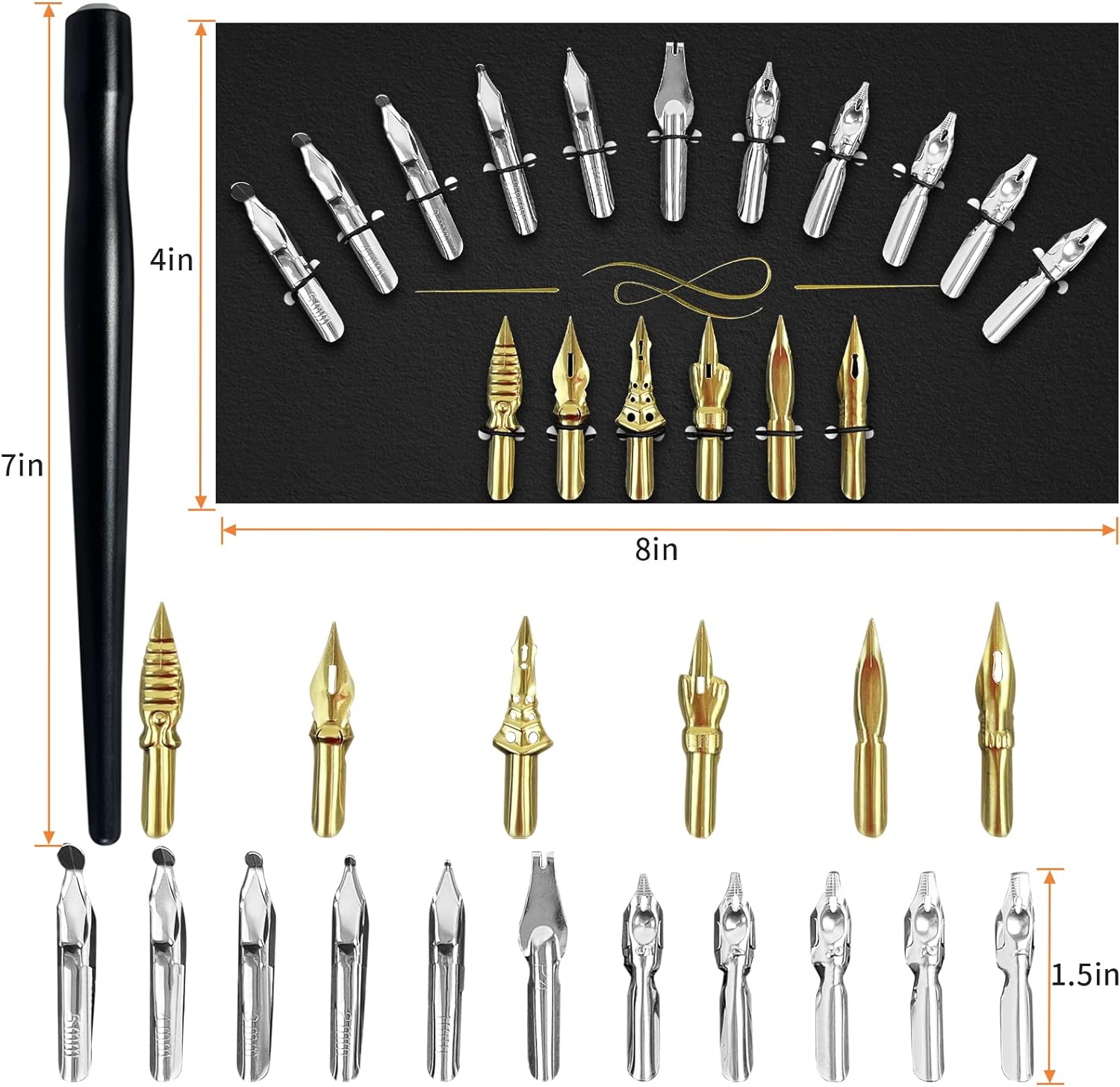 17 Pieces Stainless Steel Calligraphy Pen Nibs Set