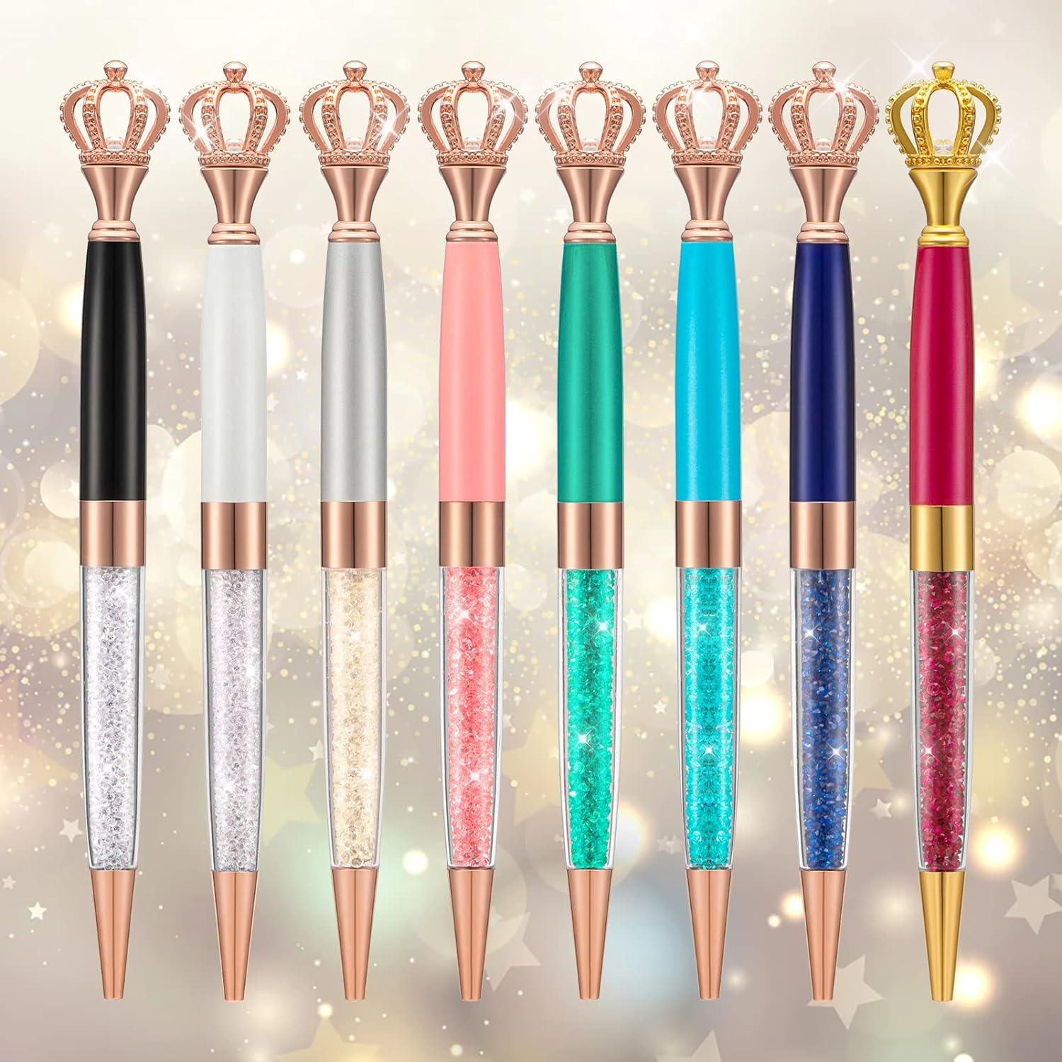 8 Pieces Crystal Crown Ballpoint Pen Set for Women Kid Girl