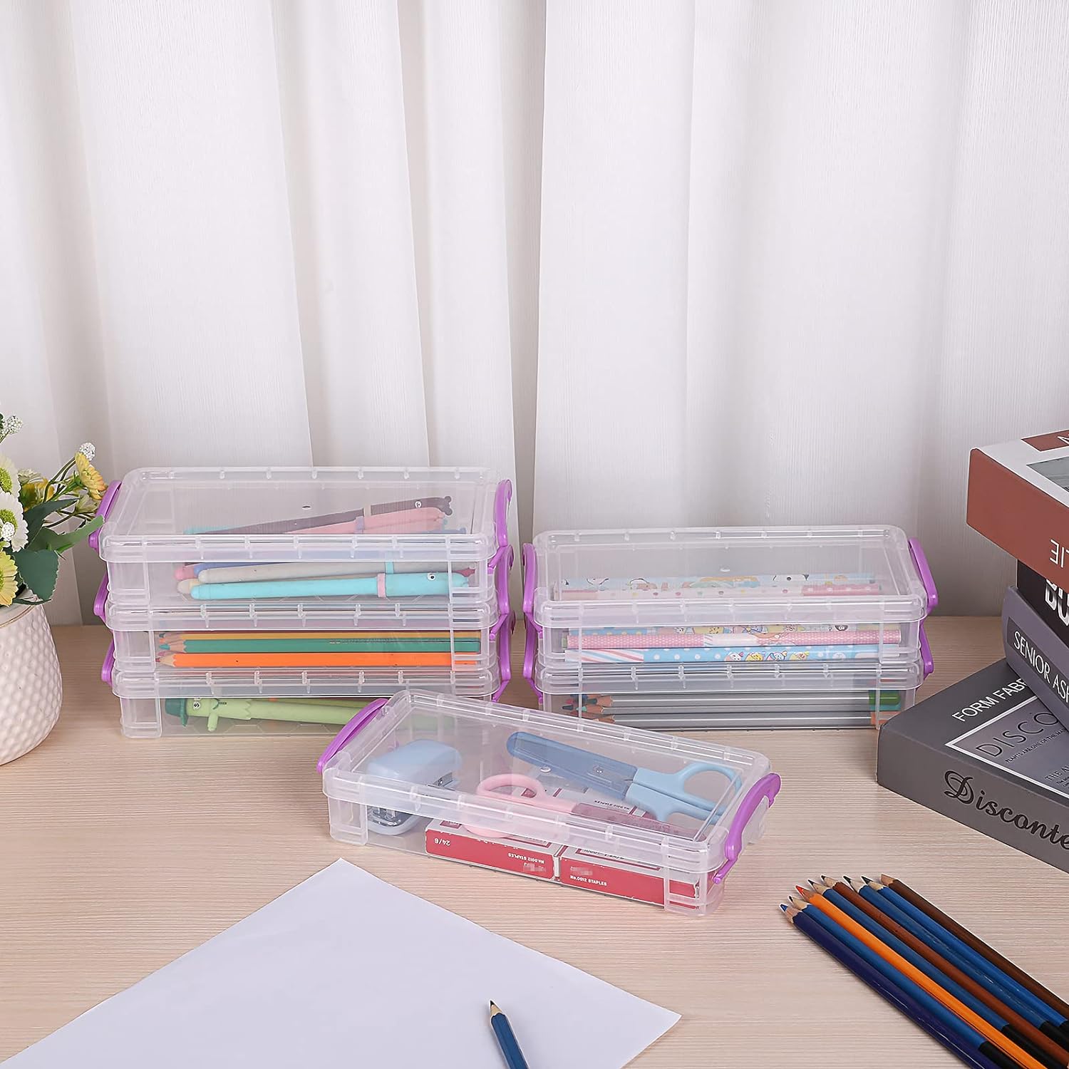 6 Large Capacity Pencil Box,Office Supplies Storage Organizer Box