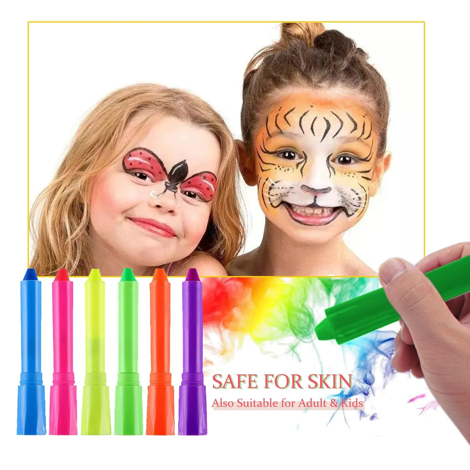 6 Color Glow in The Black Light UV Face Paint Crayon Markers for Kids