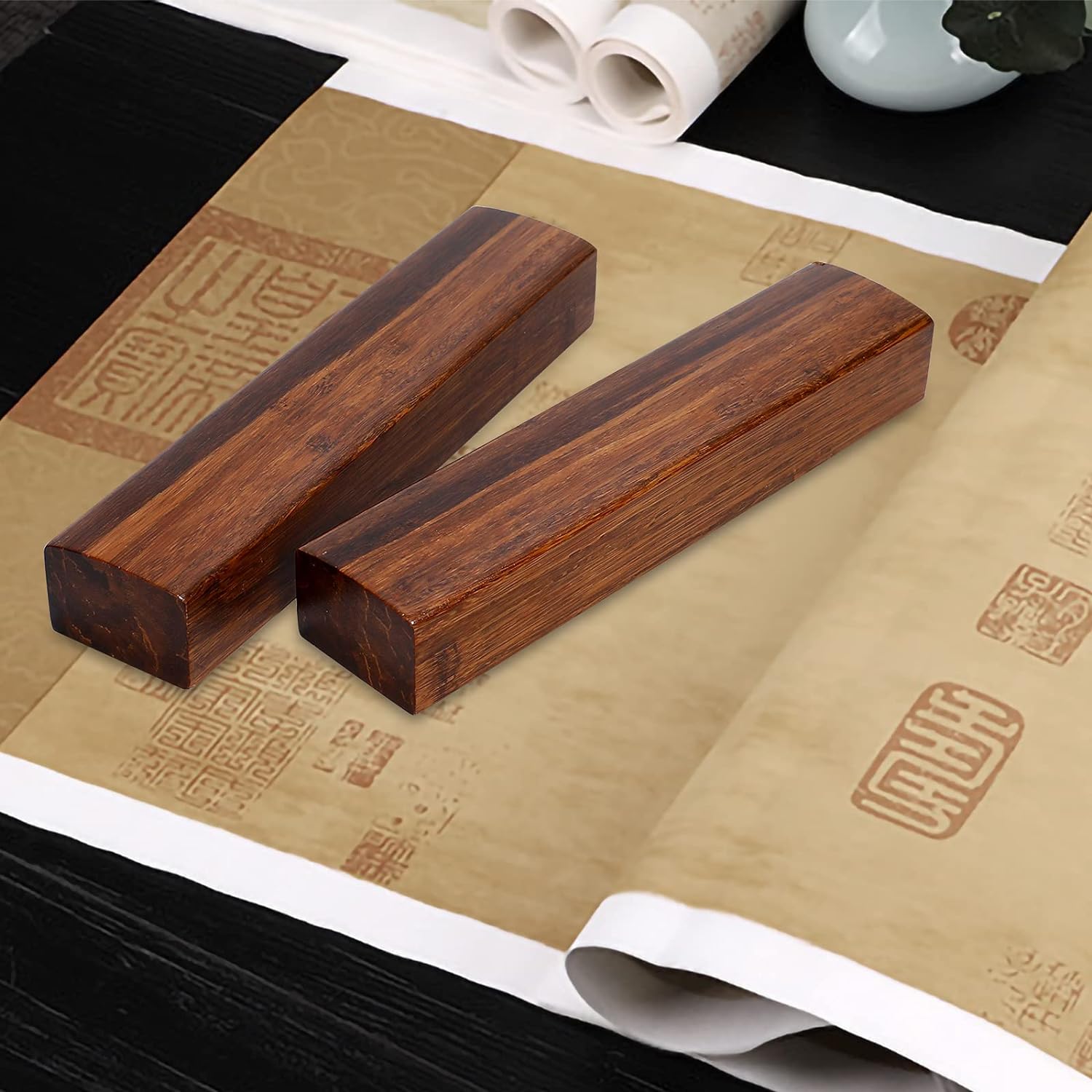 Chinese Calligraphy Wooden Paperweight for Writing Sumi Drawing 2 Pack