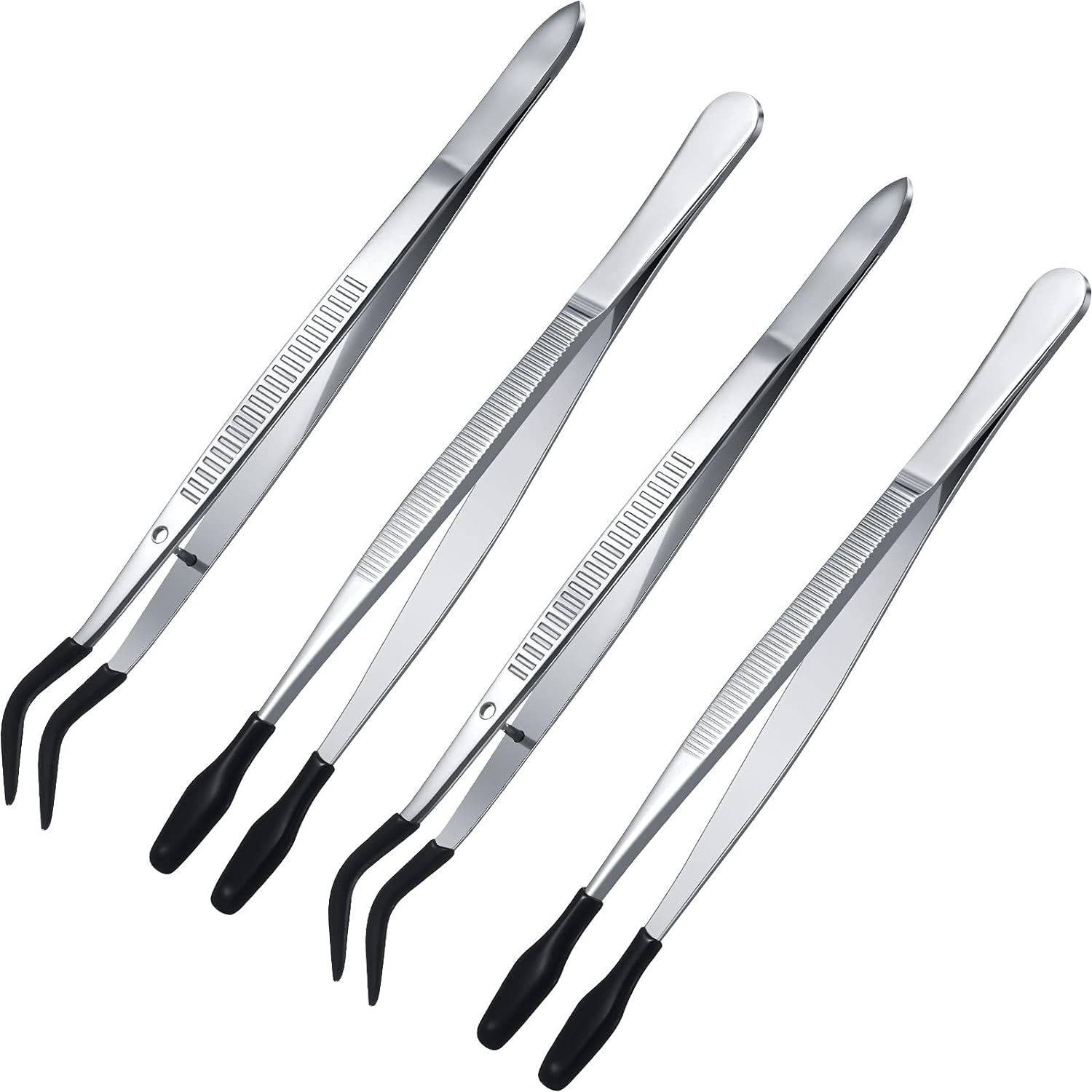 4Pcs Tweezers with Rubber Tip for Lab Industrial Jewelry Craft