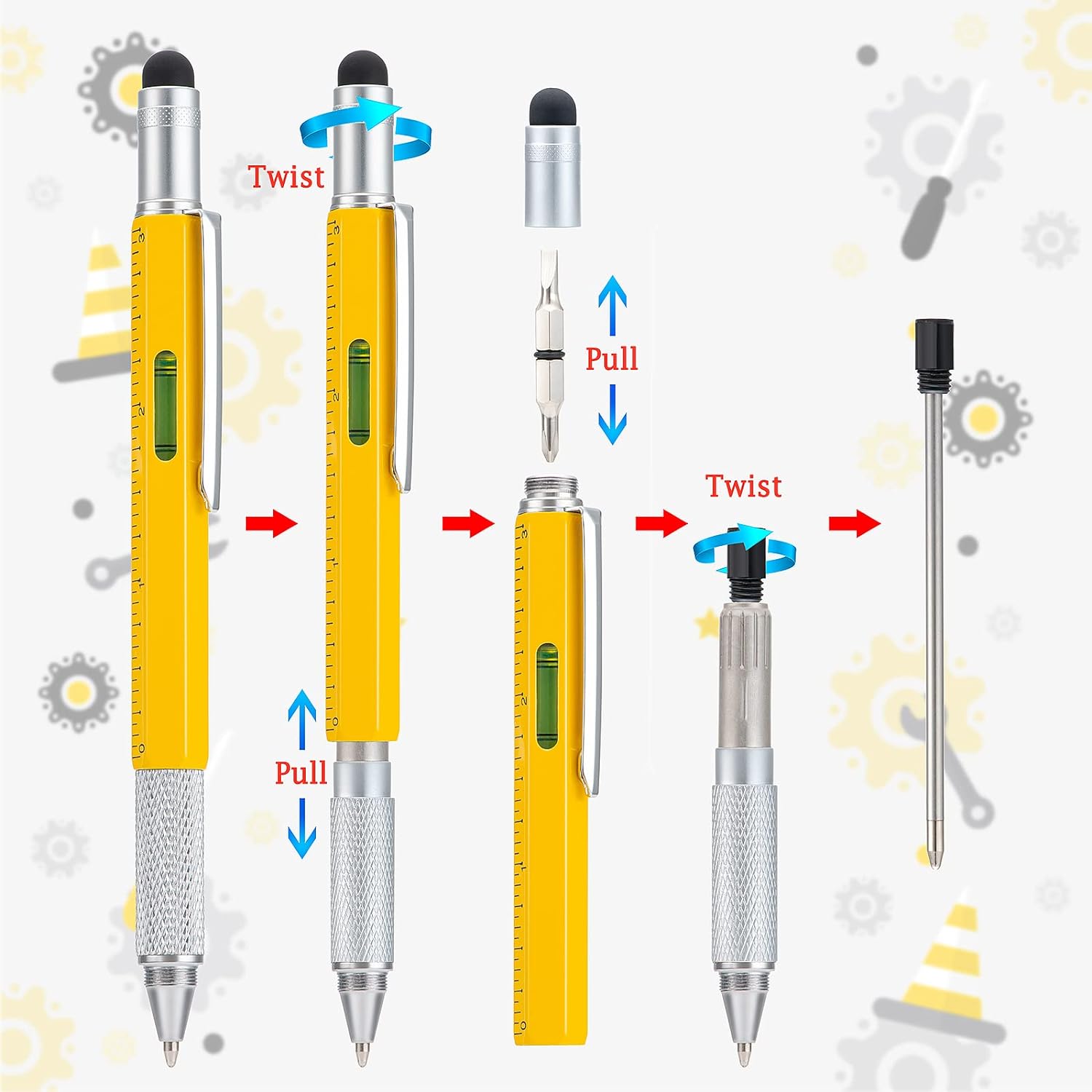 4 Pack 6IN1 Multitool Pen with Extra Refills Set