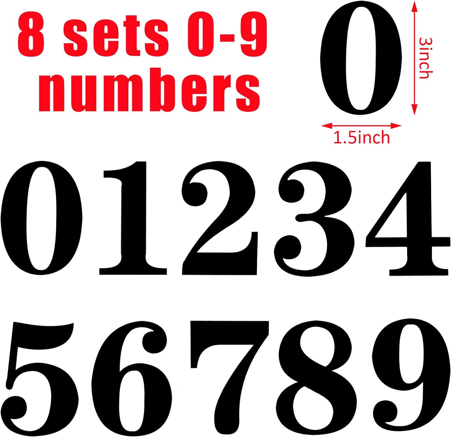 Black Mailbox Numbers Sticker 3 Inch Self Adhesive 8 Pack