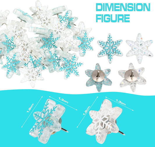 30Pcs Snowflake Push Pins,1 and 0.7 Inch Thumb Tacks for Bulletin Board