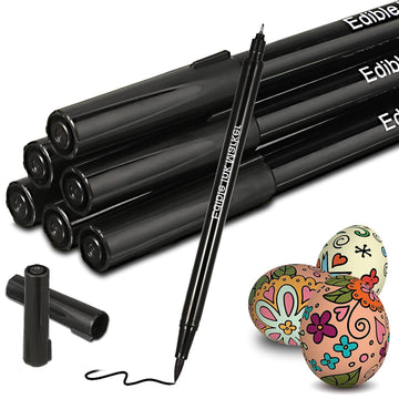 Black Edible Ink Markers for Cookie Decorating Cake Paint Fine Brush Tip 6 Pack