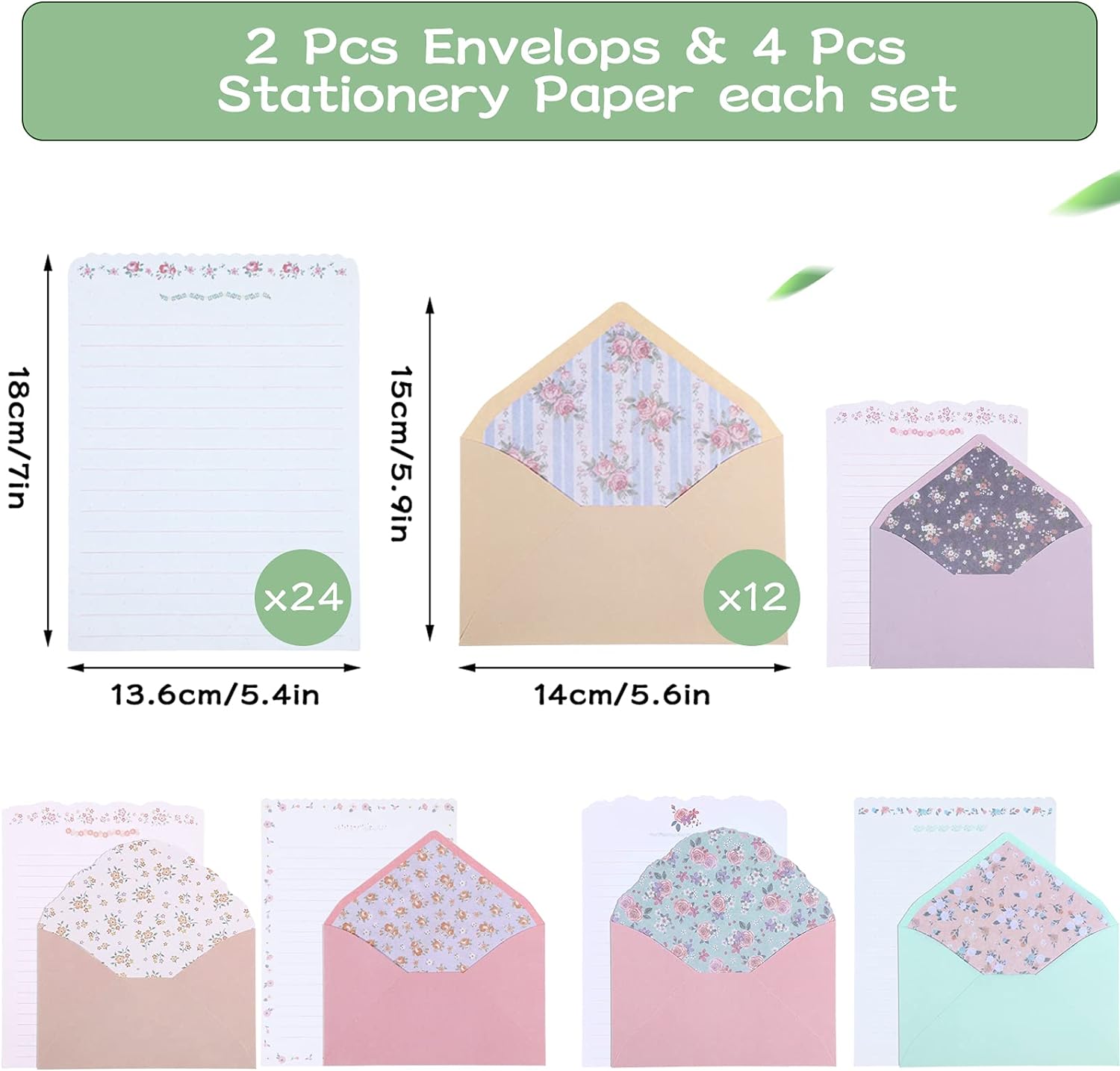 72Pcs Stationery Paper and Envelopes Set Vintage Floral Letter Writing