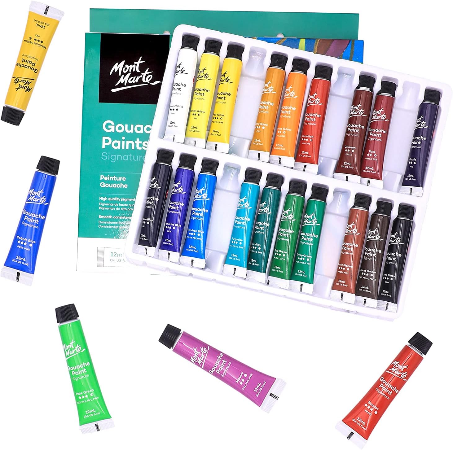 MONT MARTE Signature Gouache Paint,24 Colors 12ml Tube