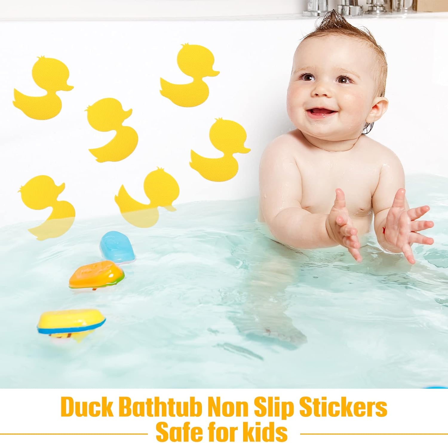 24Pcs Bathtub Non Slip Stickers Yellow Duck for Kids Safety with Scraper