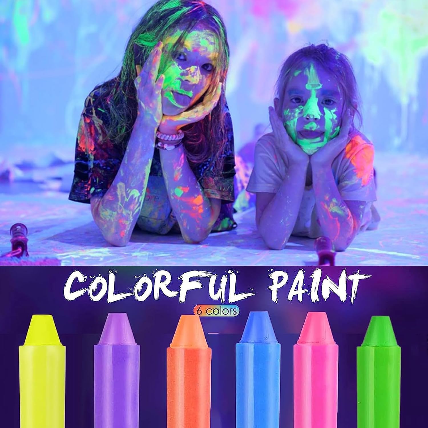 6 Color Glow in The Black Light UV Face Paint Crayon Markers for Kids