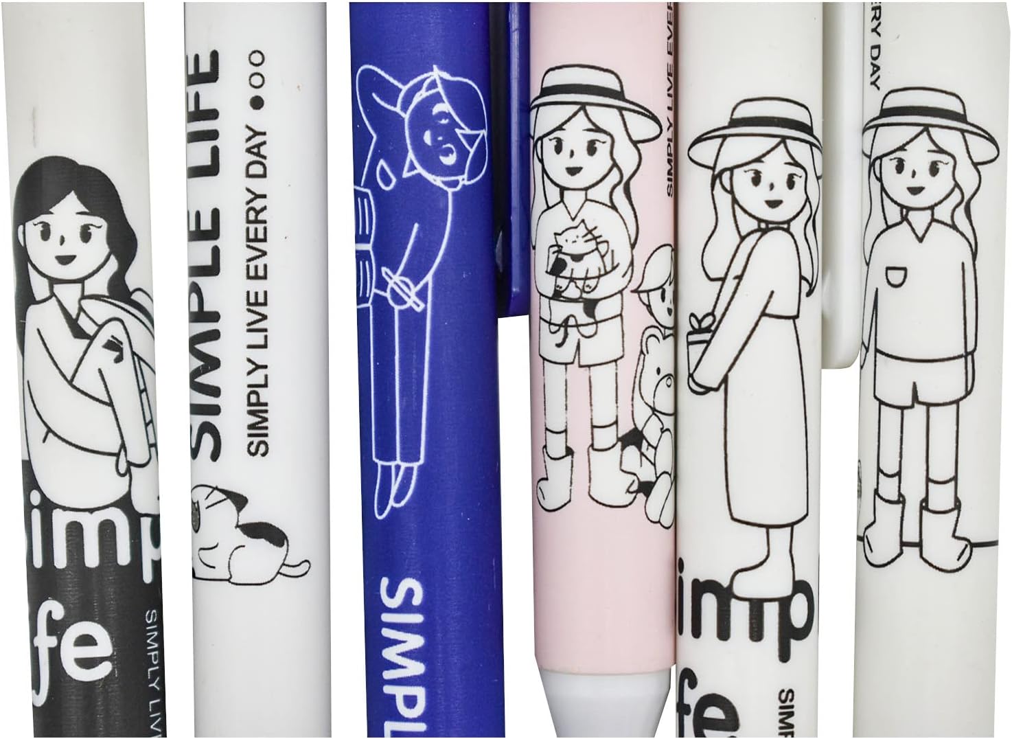 12PCS Retractable Abstract Characters Cute Girls Boys Print Gel Pens