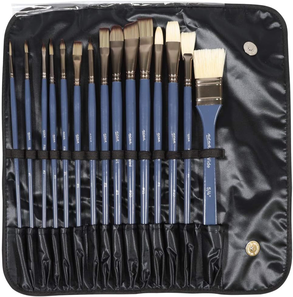 Mont Marte Premium Paint Brush Set 15 Piece,Roll Case with Magnetic Closure