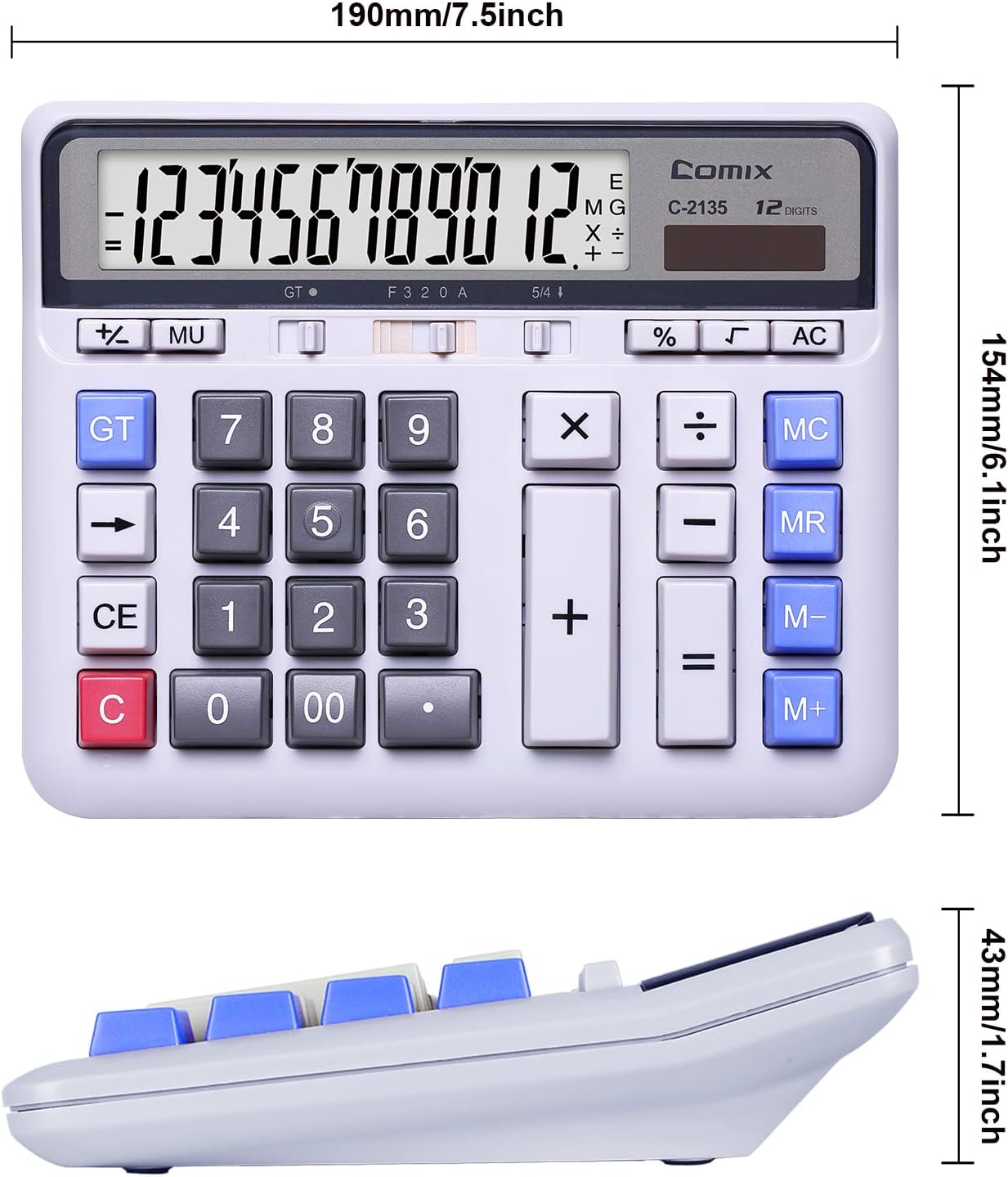 Comix C-2135 Desktop Calculator Solar Battery Dual Power with 12-Digit