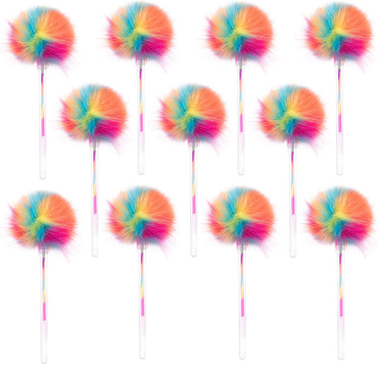 12 Pack Rainbow Color Pompom Gel Pens for Girls and Children