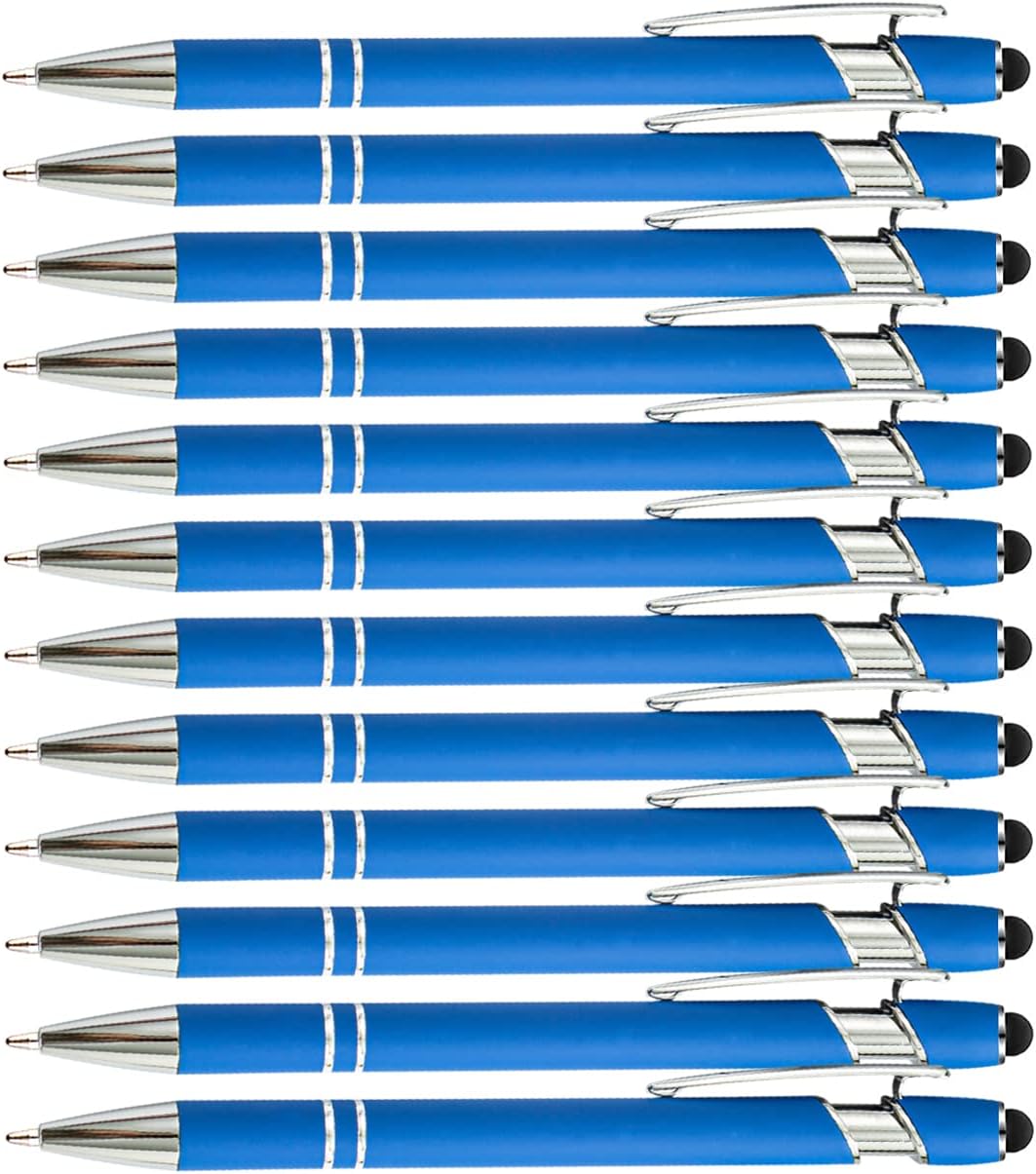 12 Pack Rainbow Rubberized Soft Touch Ballpoint Pen with Stylus Tip