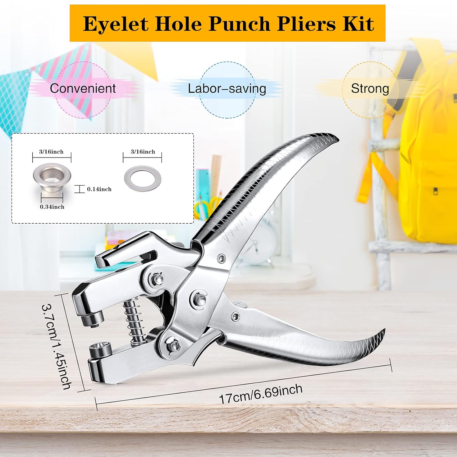 3/16 Inch Grommet Hole Punch Tool Kit with 200Pcs Grommets Eyelets