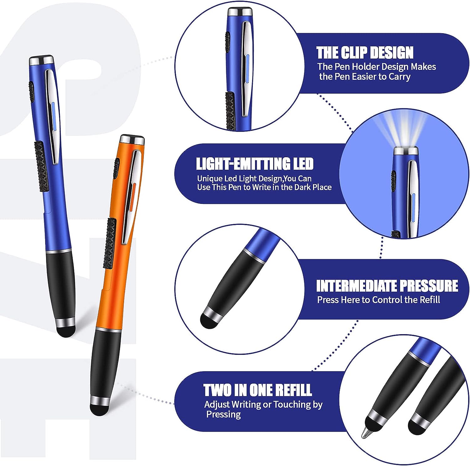 10PCS Stylus Pens with Light 2in1 Touch Screen Ballpoint Pens