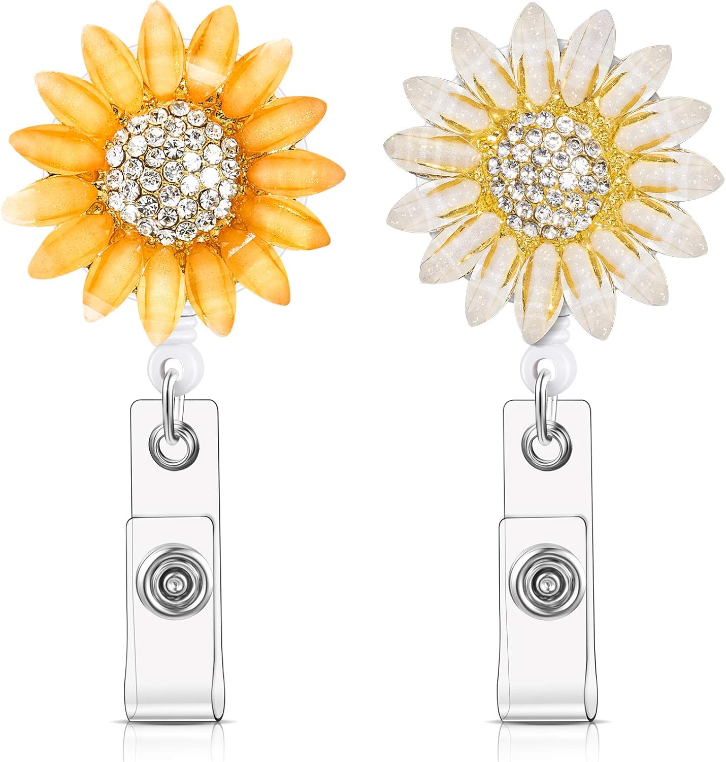 Retractable Sunflower Badge Reel Holder with Alligator Clip 2 Pack