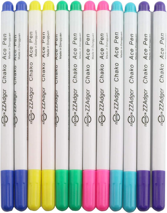 12pcs Disappearing Ink Fabric Marker Pen for Sewing 6 Color