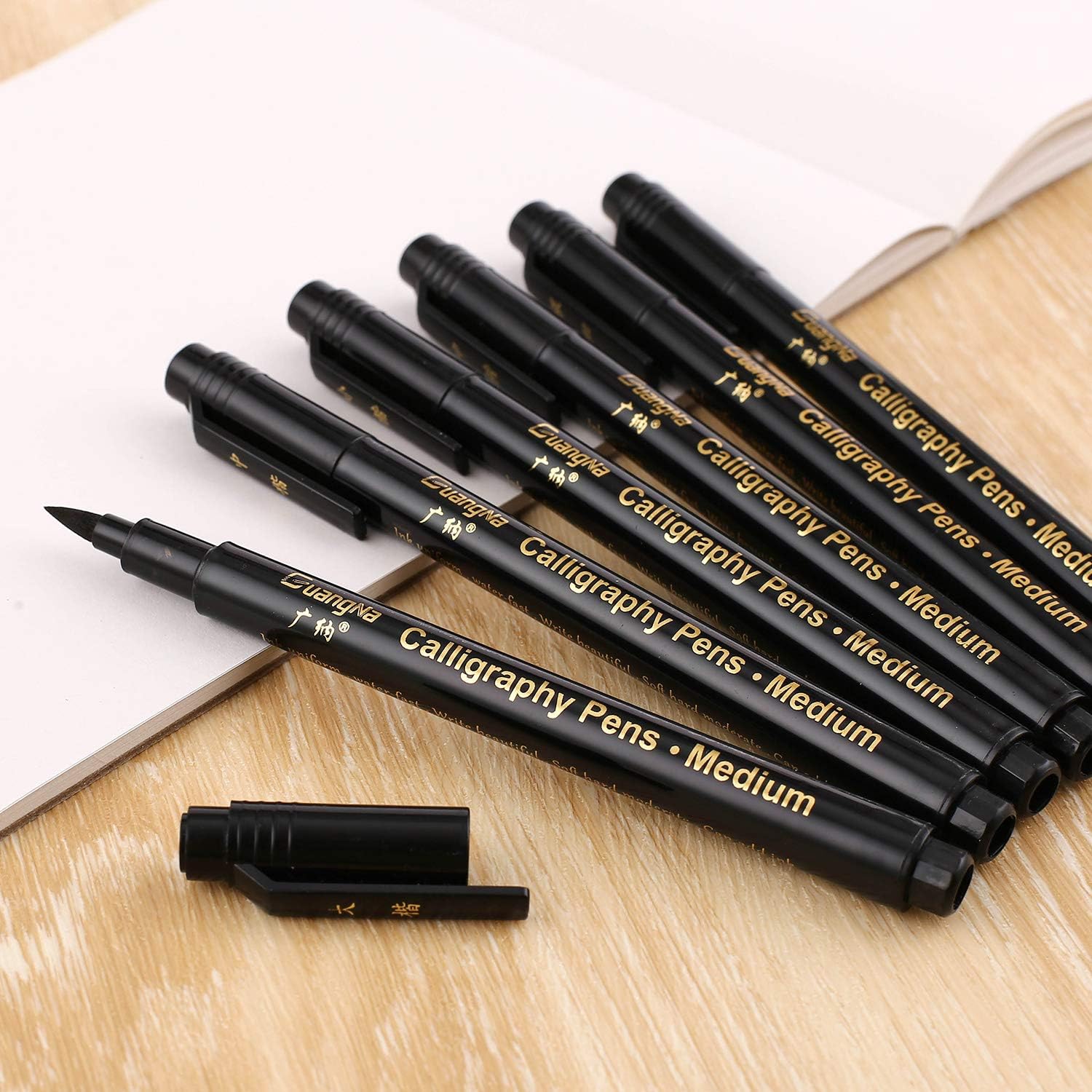 Guangna Calligraphy Pens Set Black Art Markers 6 Pack