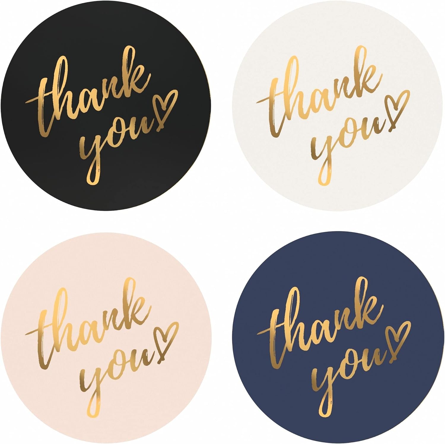 Thank You Stickers Roll 500 Labels 1.5 inch 4 Classic Colors with Gold Foil Design