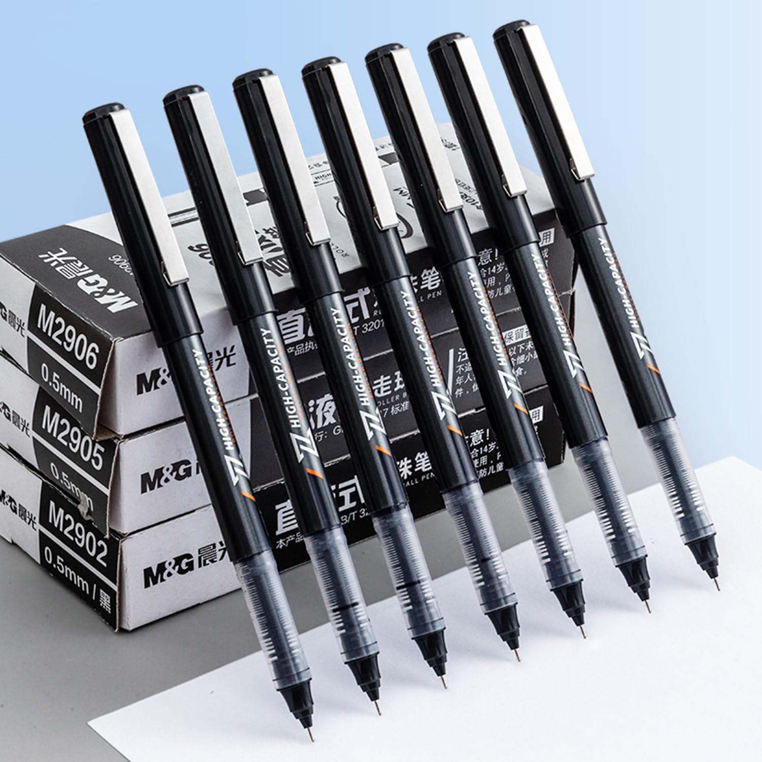 M&G 10Pcs Liquid Rollerball Pens,0.5mm Black Ink Ultra Fine Point Pens