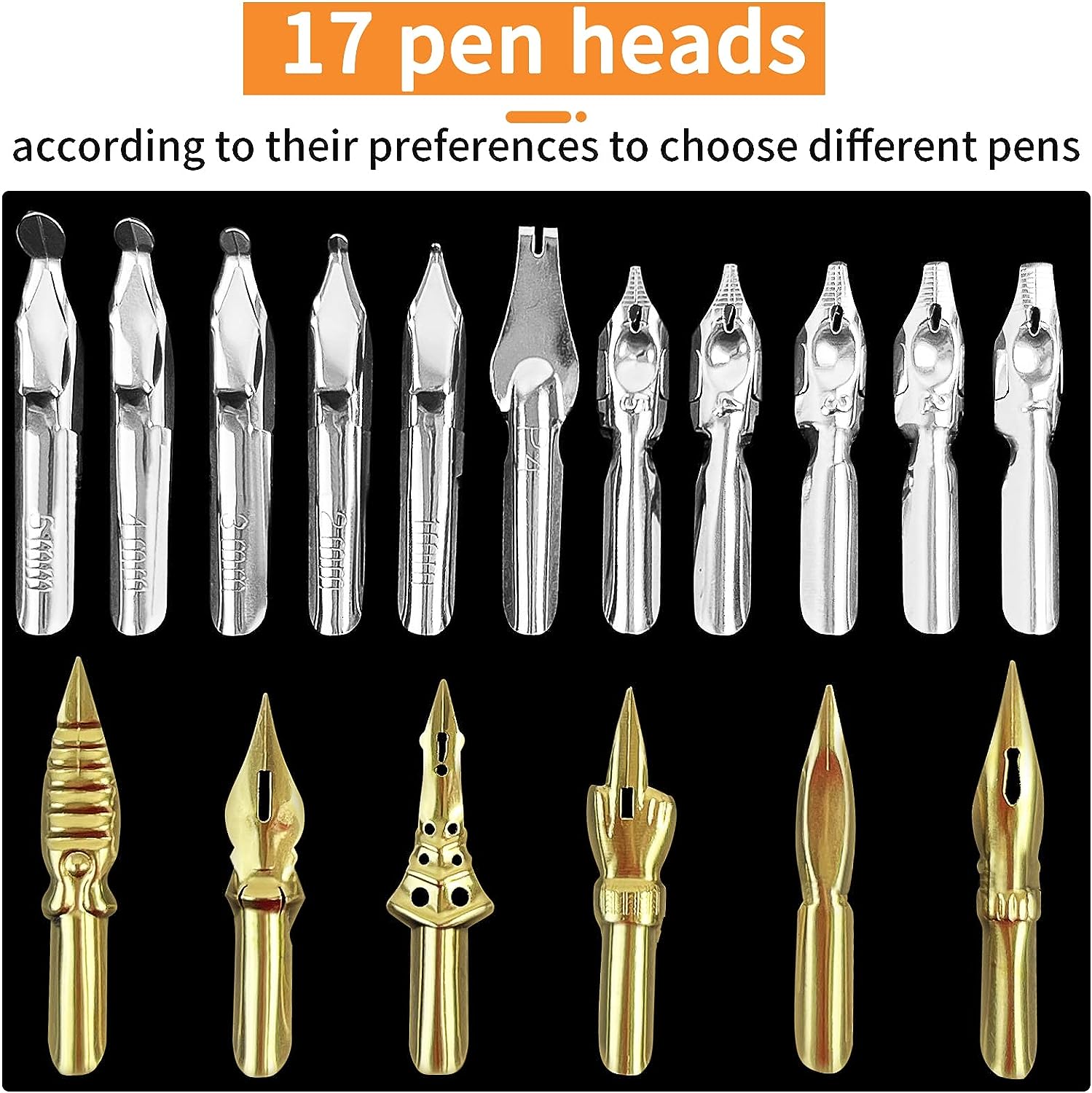 17 Pieces Stainless Steel Calligraphy Pen Nibs Set