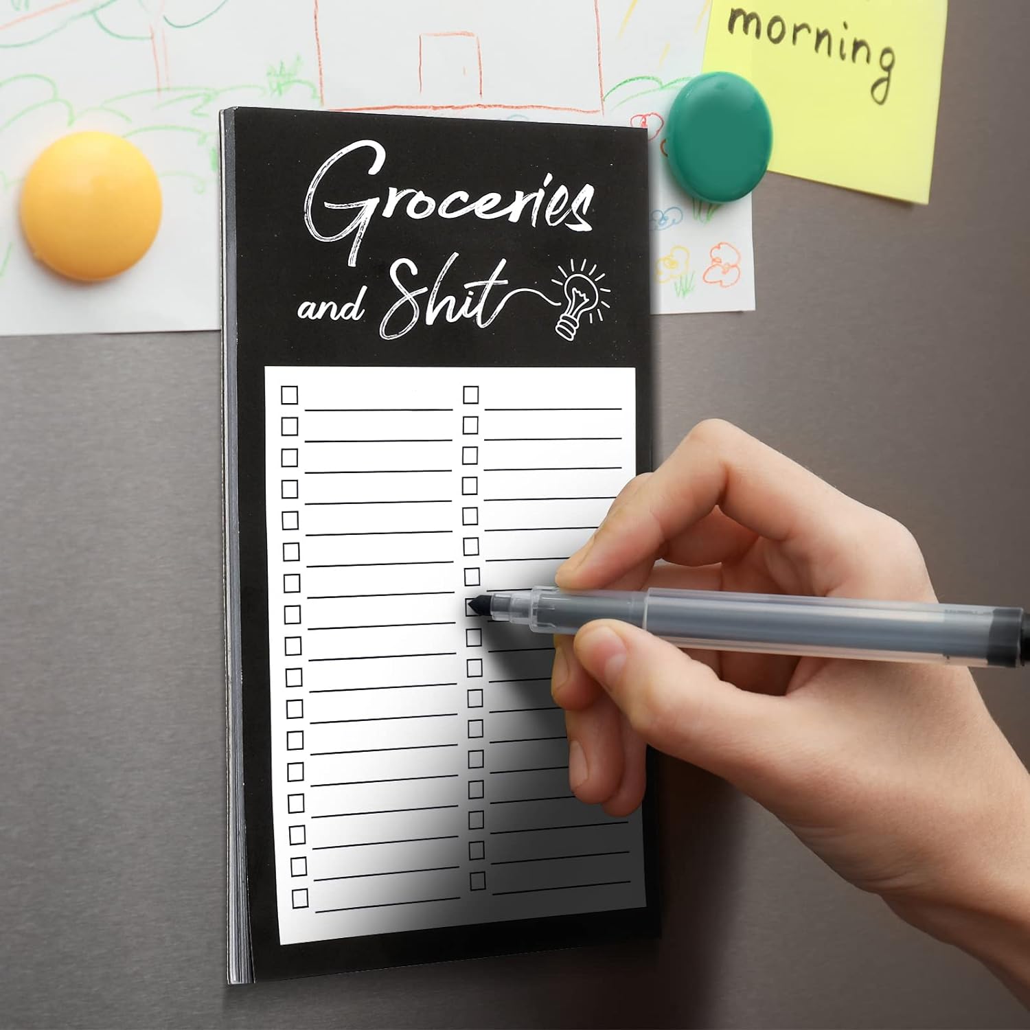 Grocery List Memo Magnet Refrigerator Notepad with 1 Piece Pen Holder