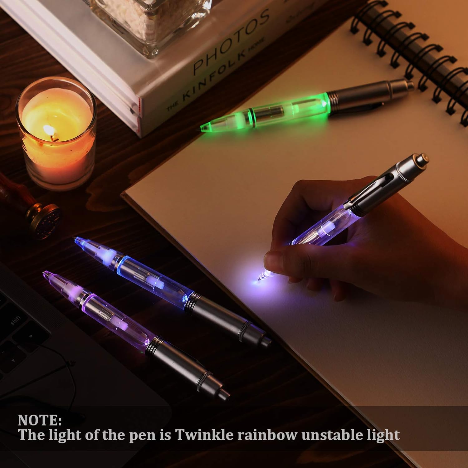 16Pcs LED Penlight Light-up Ballpoint Pens for Night Writing Rainbow