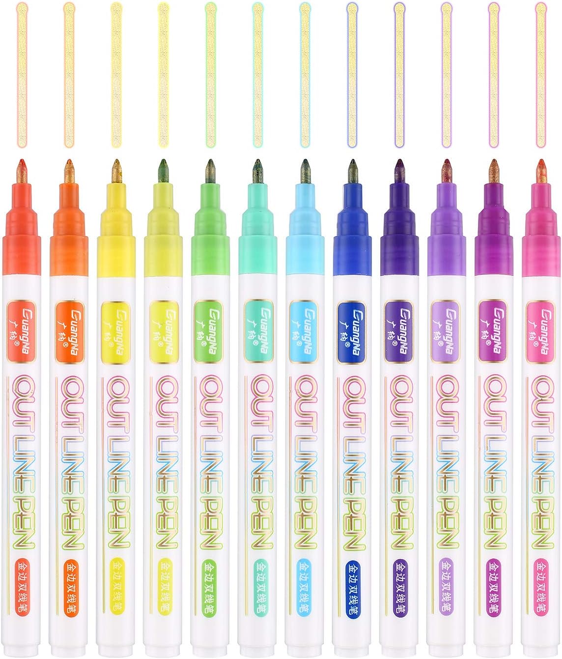 Guangna Outline Drawing Pens,12 Colors Metallic Markers Pens