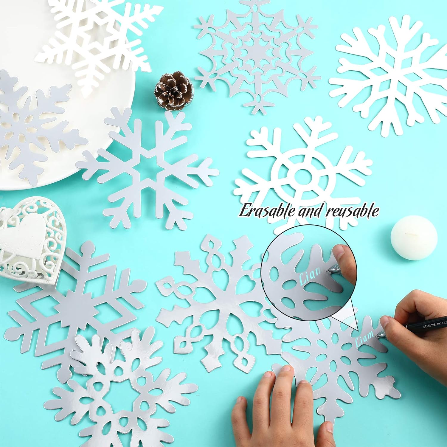 45pcs Winter Christmas Snowflake Paper Cutouts with Glue Point Dots