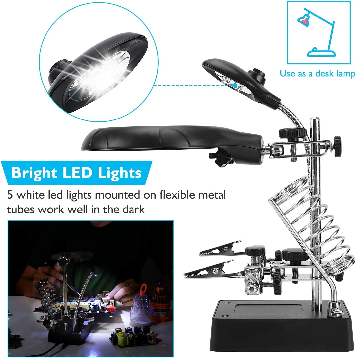 Desktop Magnifying Glass Soldering Station,LED Light Magnifier