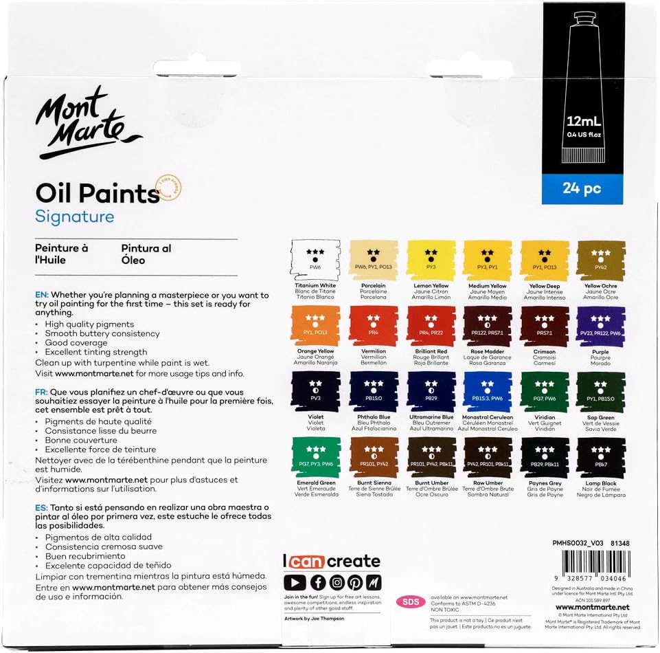 MONT MARTE Oil Paint Set Signature 24 Colors 12ml Tube