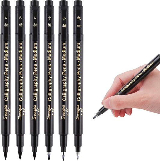 Guangna Calligraphy Pens Set Black Art Markers 6 Pack