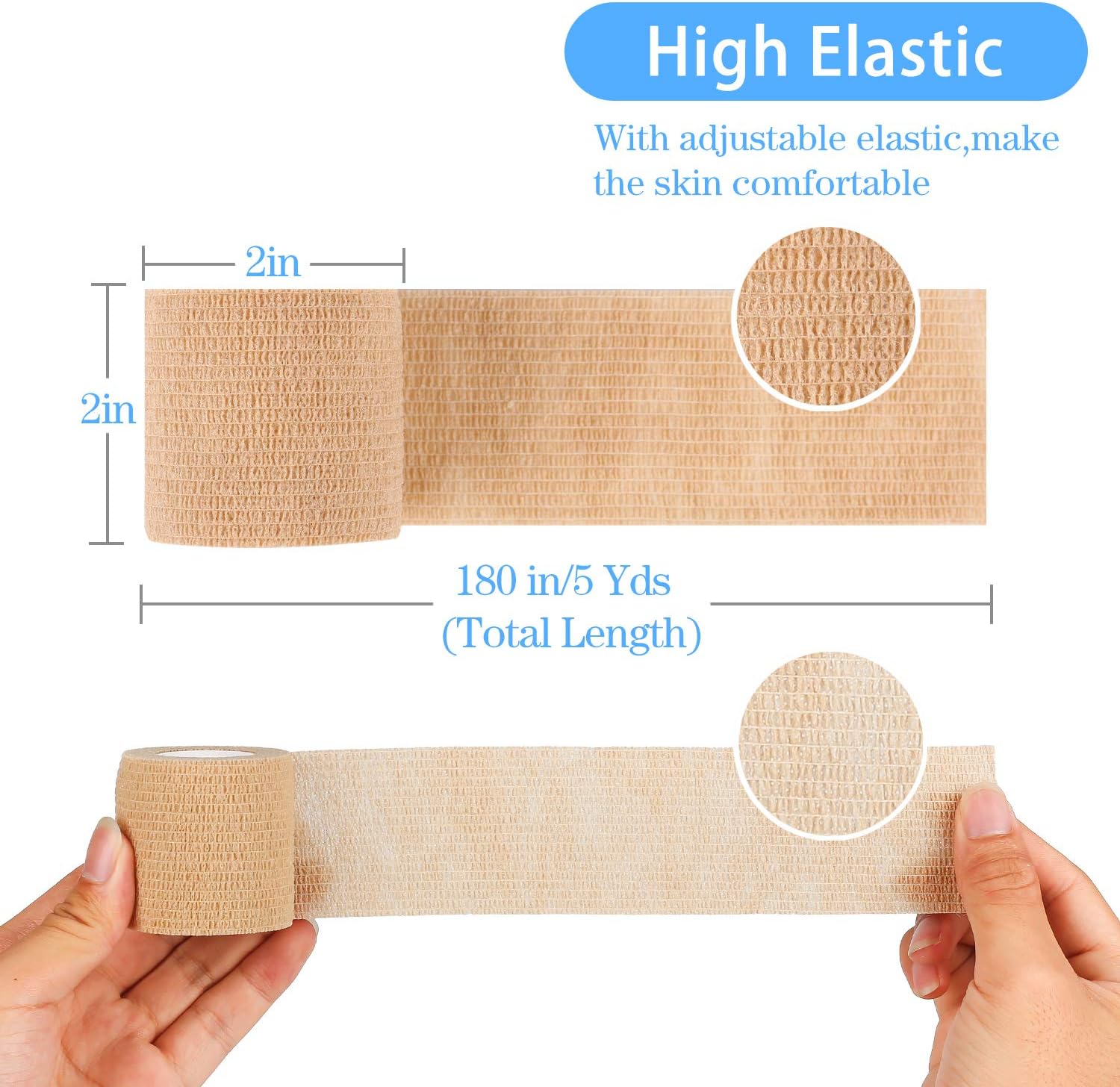 12 Pack Self Adherent Cohesive Wrap Bandages 2 Inch X 5 Yard,Skin Colour