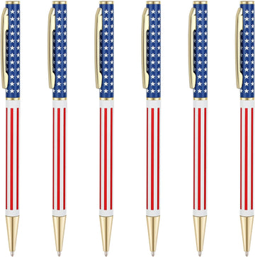 6pcs Slim Metal Retractable Ballpoint Pens,Silver Gold Patriotic American Flag