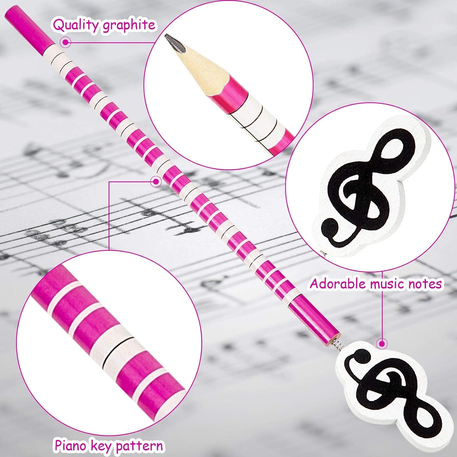 12 Pieces Music Notes Pencils Kids Wooden Pencils